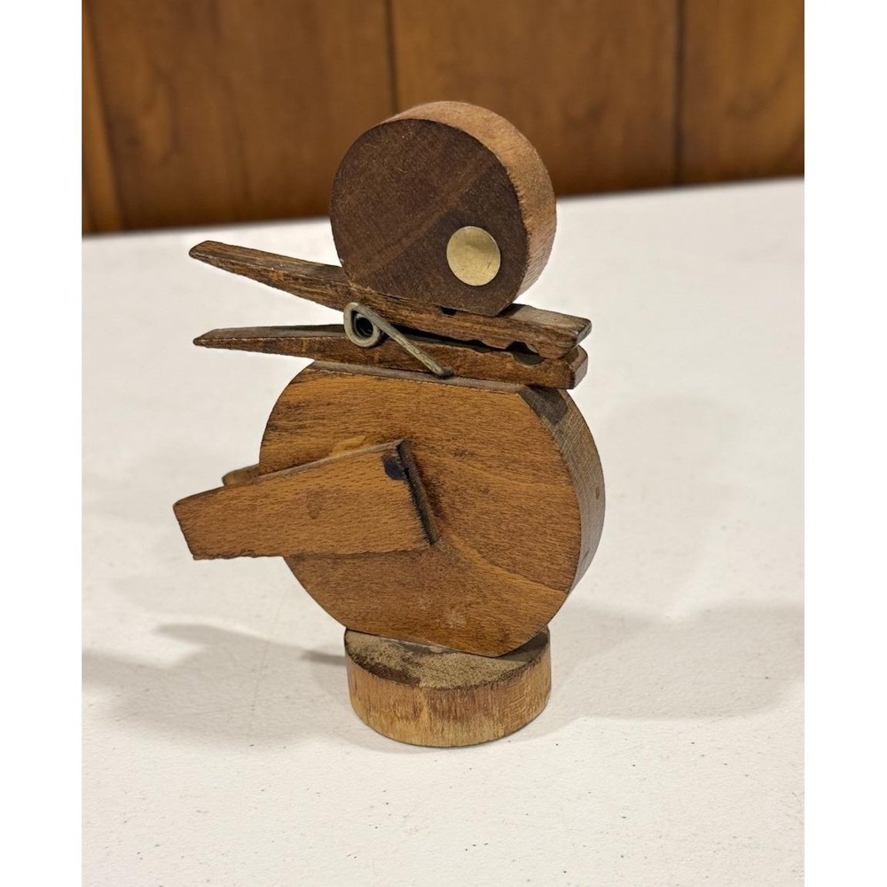 Vtg Wood Folk Art Duck Clothespin Note Memo Recipe Card Holder Desk Clip